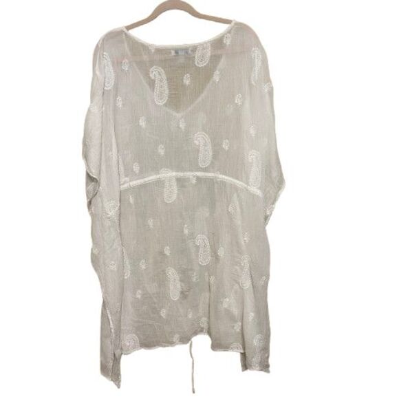 Old Navy Swim Cover-up Tunic Women 2X White Semi-sheer Paisley Print Boho Beachy - Picture 3 of 7